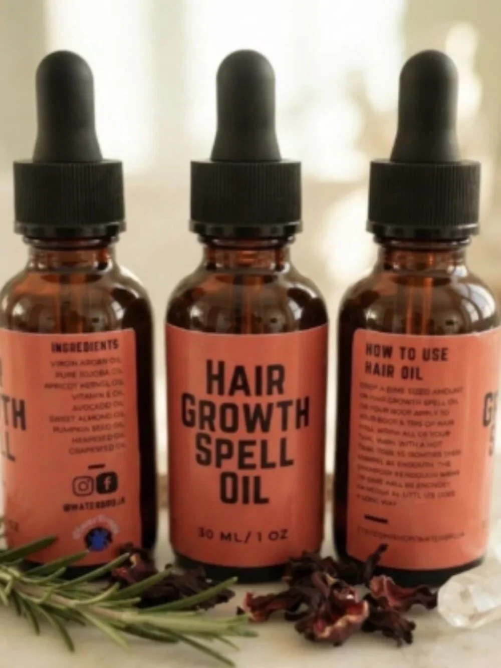 Hair Growth Spell Oil, Organic Root Stimulator, Clear Quartz Infused (30 ml)